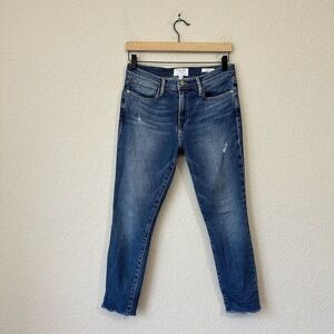 FRAME DENIM Raw-Hem Le High Skinny Cropped Jeans in Beckett Wash